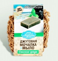 Набор Натуральное мыло с джутовой мочалкой "Сакские грязи", 100 г - купить, цена со скидкой