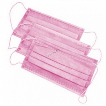 Маска трехслойная на резинках, цвет розовый, упак. 100 шт